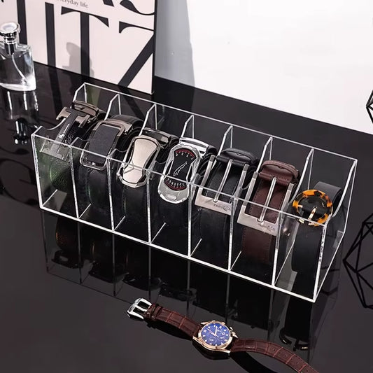 3/5/7 Grid Belt Organizer Boxes,Acrylic Belt Storage Holder for Closet,Display Case for Tie,Bow Tie,Belt Storage Rack & Display
